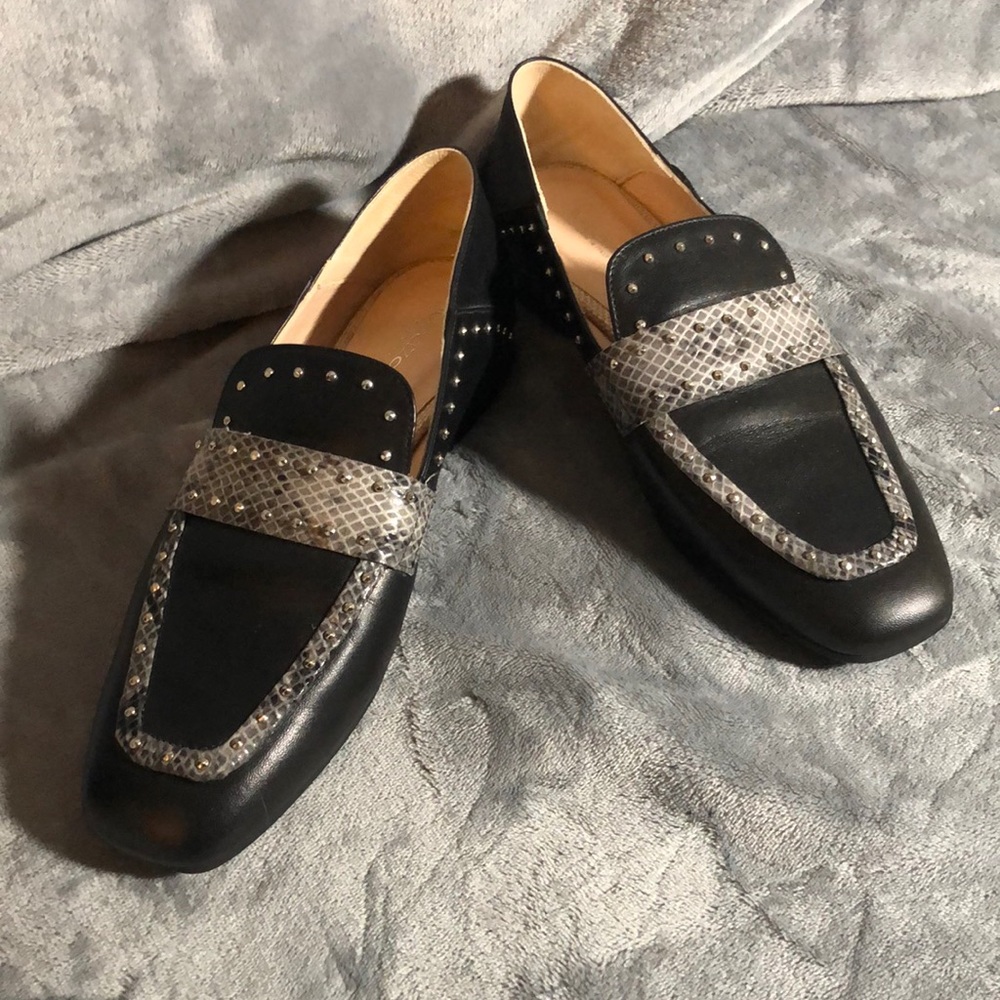 Lucazoni Italy  Black Leather Studded Penny Loafers Python Strap Size 40 / US 9